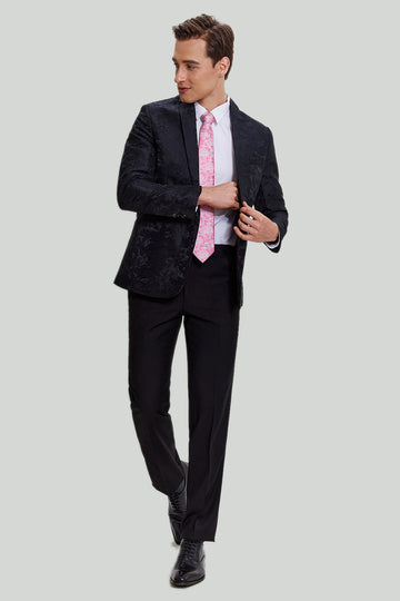 Svart Jacquard Sateng Hakket Lapel Blazer